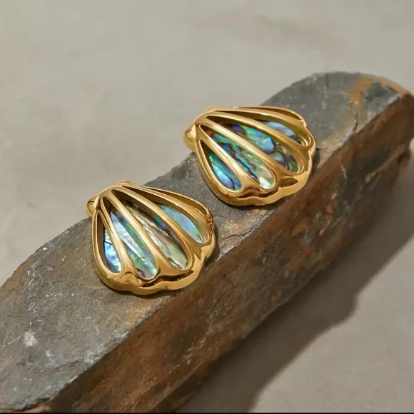 Ocean Shell Colored Earrings 18K Gold Color Plated Stainless Steel - Picture 7 of 12